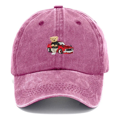 Vintage Washed Cotton Teddy Bear Pattern Baseball Cap