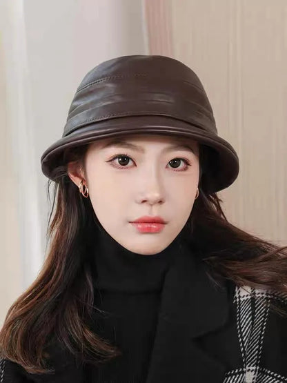 Black Genuine Leather Streetwear Bucket Hat