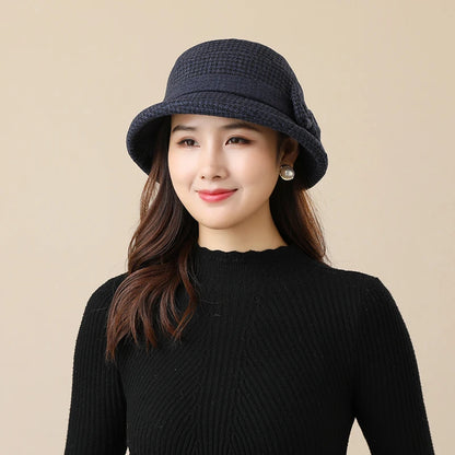 Women Houndstooth Bow Bucket Hat