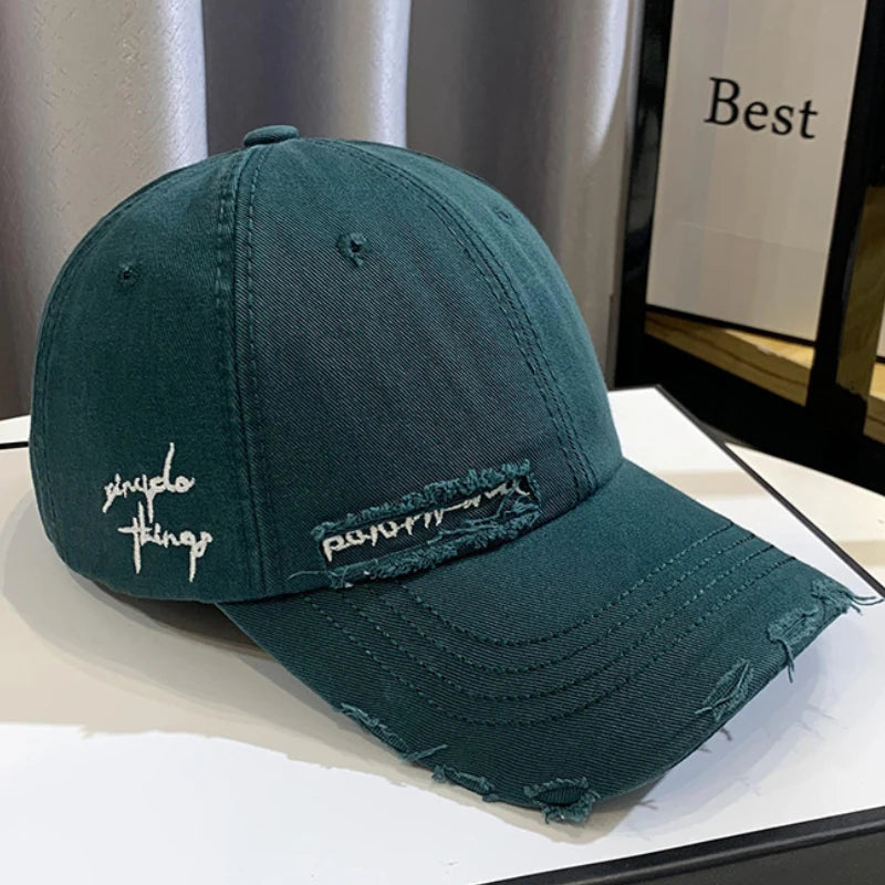 Unisex Korean Trend Distressed Embroidered Baseball Cap
