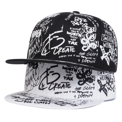 Unisex Black and white Letter Graffiti Printing Hip-hop Hats
