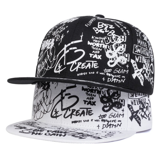 Unisex Black and white Letter Graffiti Printing Hip-hop Hats