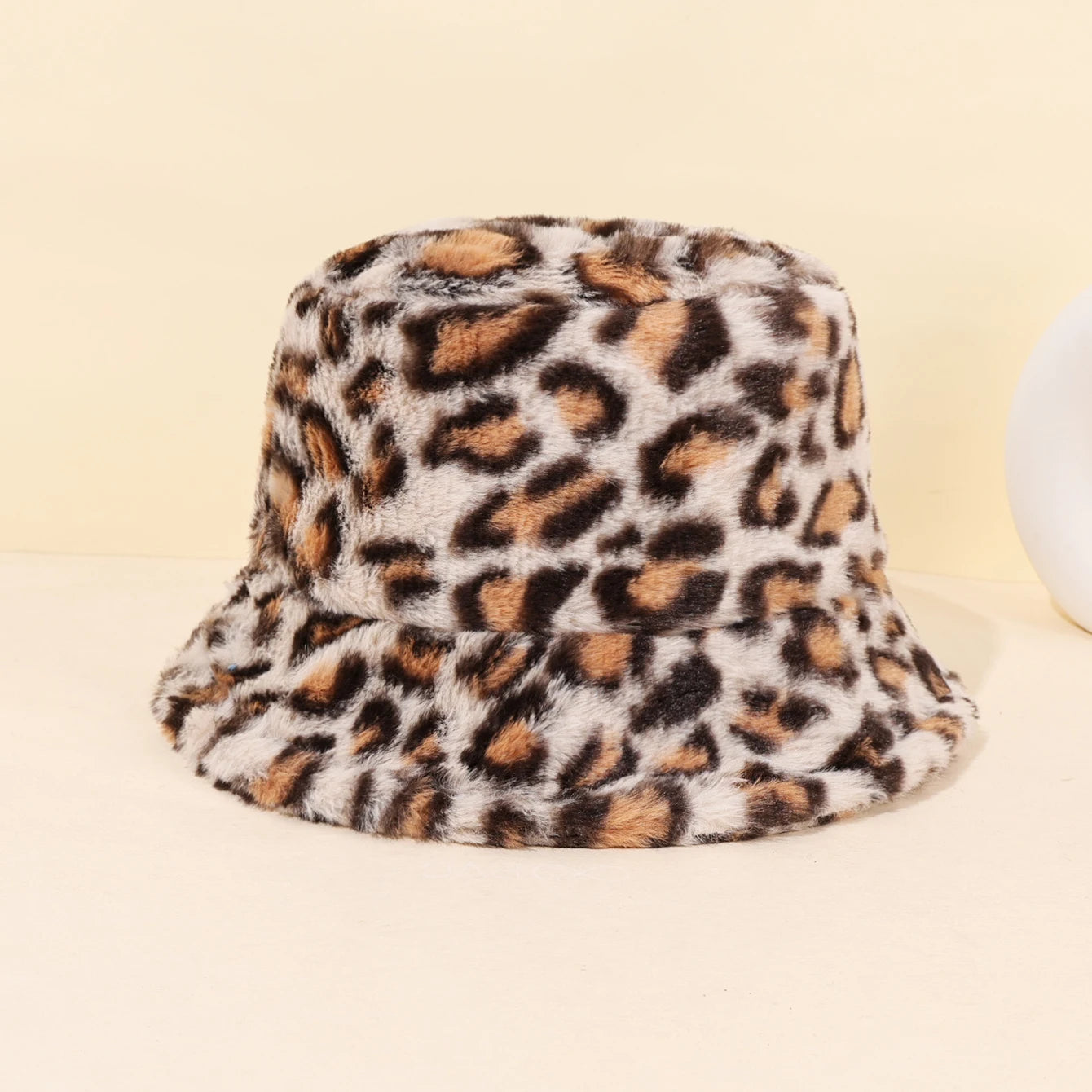 Leopard Plush Autumn Winter Fisherman Bucket Hat