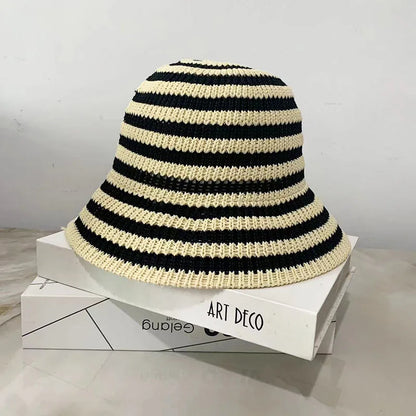 Striped Hollow Weave Breathable Summer Bucket Hat