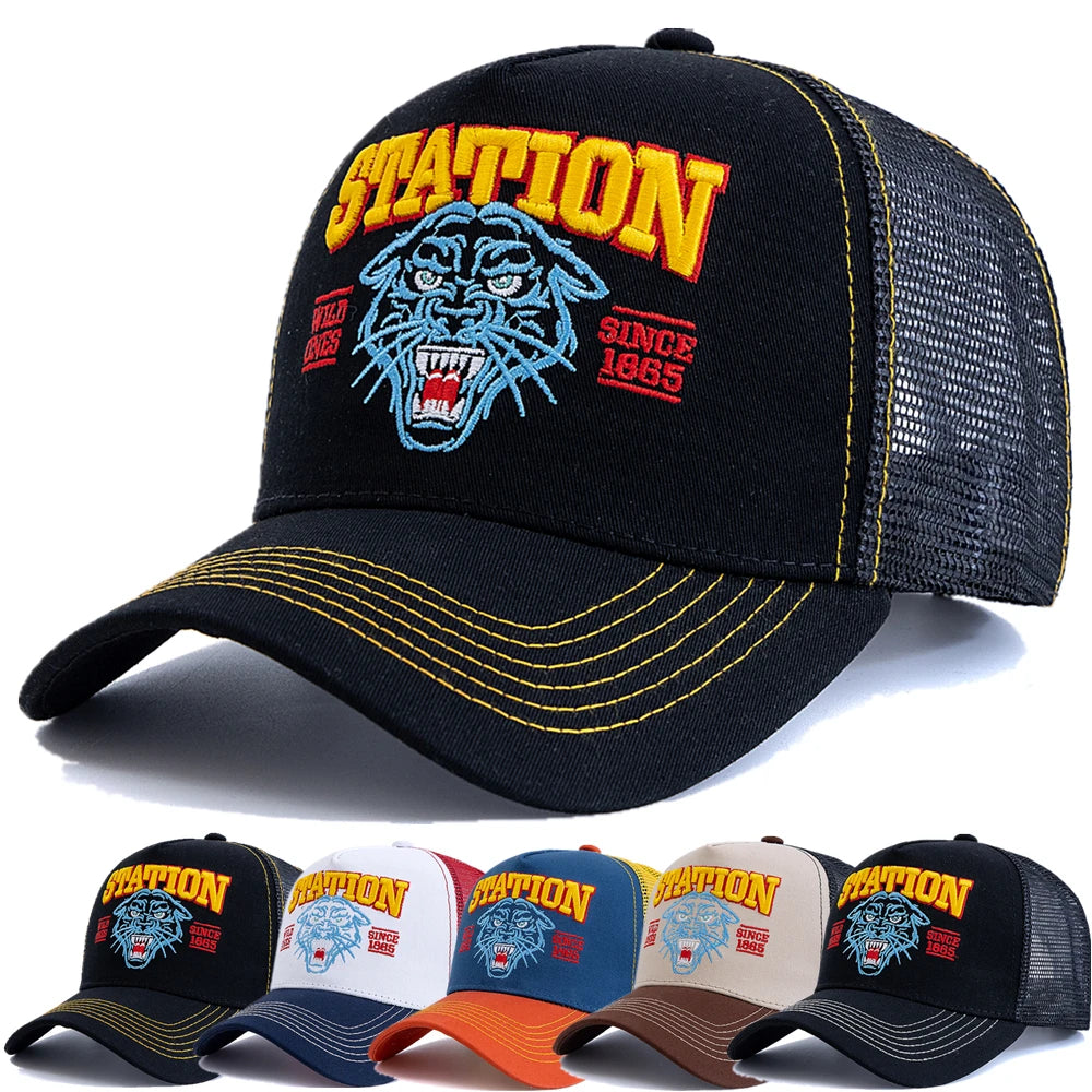 Tiger Head Embroidered Mesh Baseball Cap