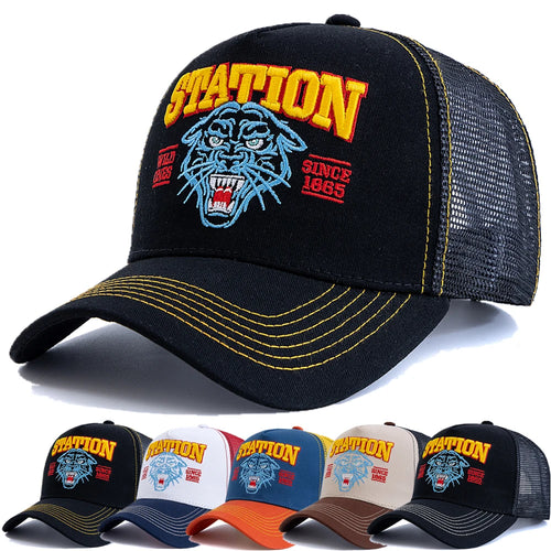 Tiger Head Embroidered Mesh Baseball Cap