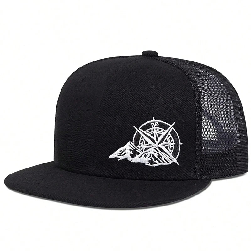 Compass Mountain Embroidery Hip Hop Snapback Cap