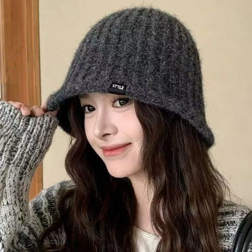 Korean Knitted Wool Winter Bucket Hat Women
