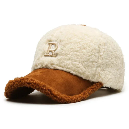 Big Letter Embroidered Lambswool Baseball Cap