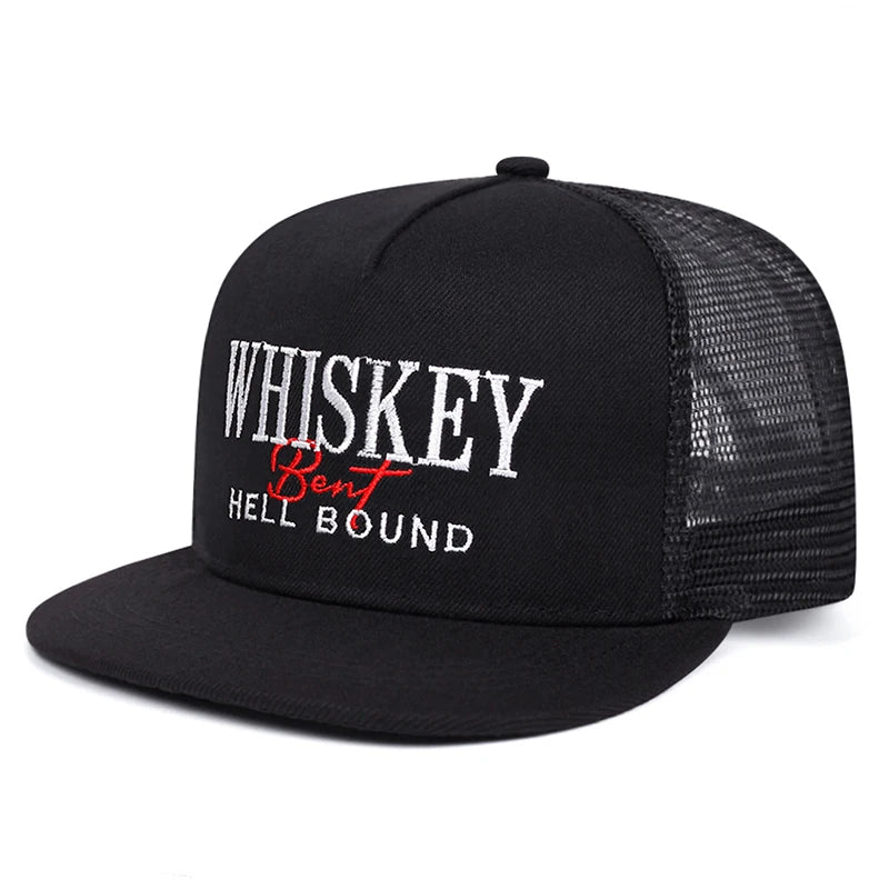 WHISKEY Embroidery Simple Mesh Snapback Cap 2025