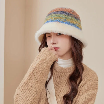 Plush Patchwork Winter Bucket Hat