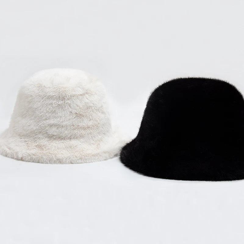 Faux Fur Bucket Hat Women Autumn Winter