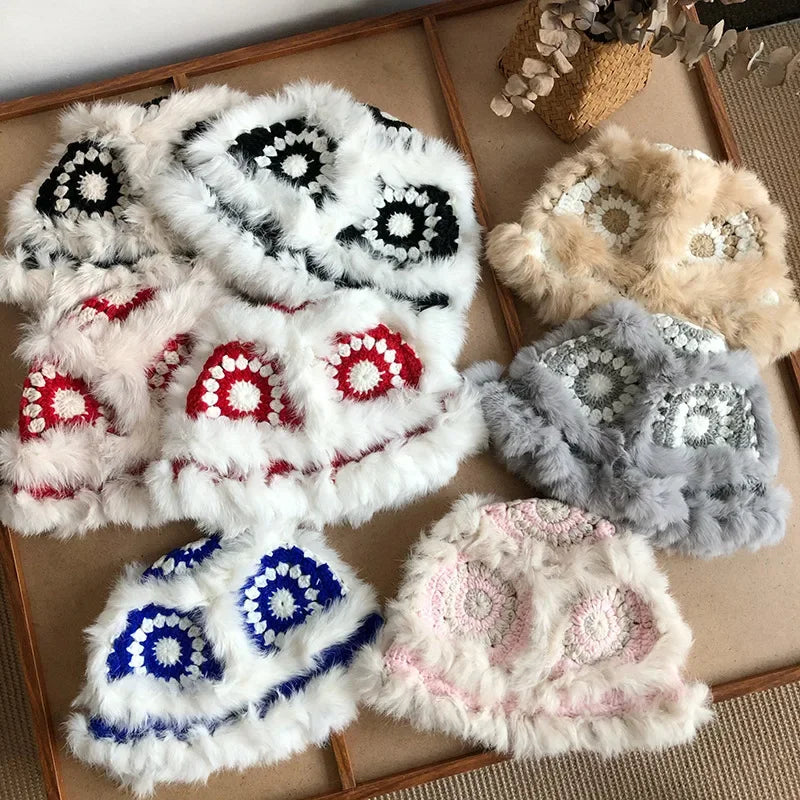 Luxury Rabbit Fur Winter Bucket Hat