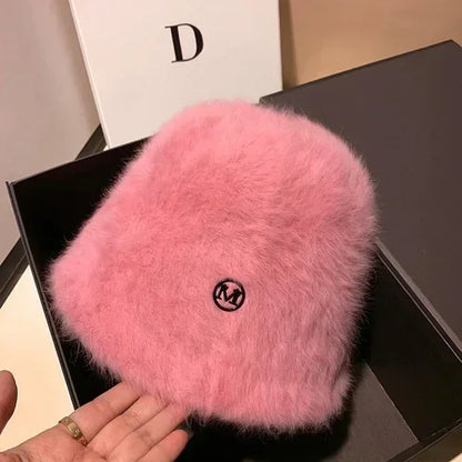 Cute Fleece Solid Color Winter Bucket Hat