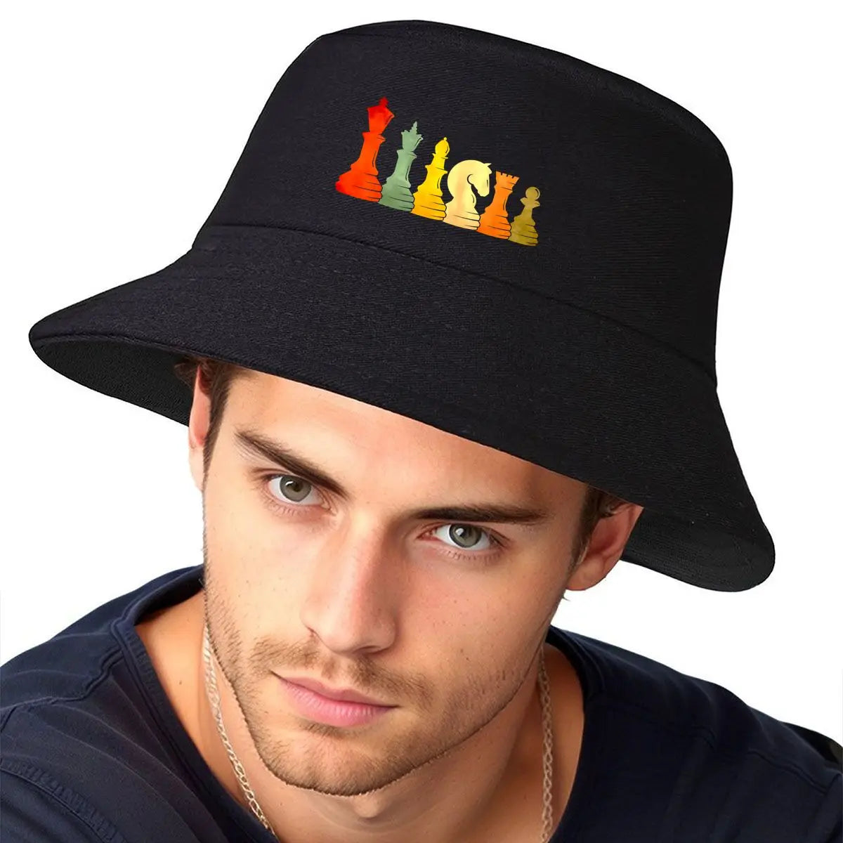 Vibrant Watercolor Chess Pieces Artistic Bucket Hat