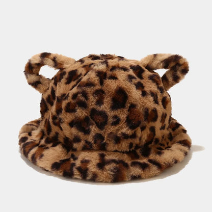 Cat Ear Plush Leopard Bucket Hat