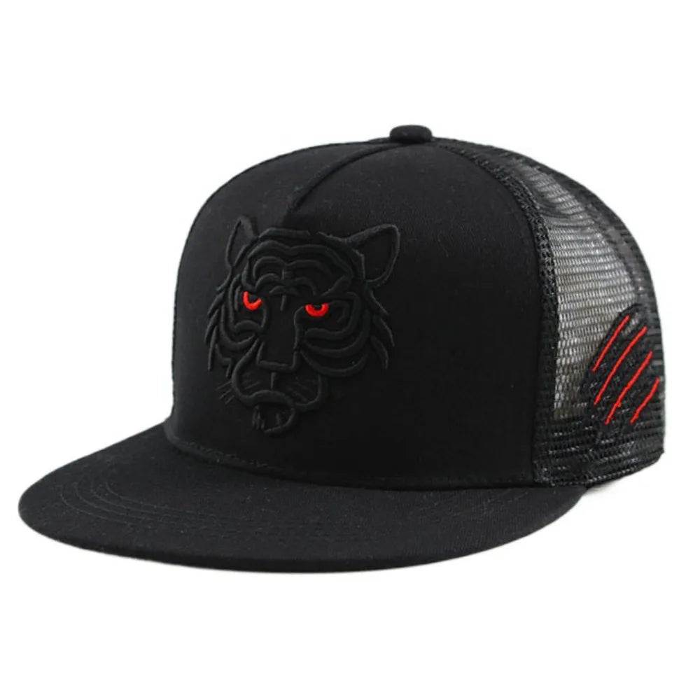 Tiger Embroidery Mesh Breathable Snapback Cap