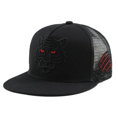 Tiger Embroidery Mesh Breathable Snapback Cap