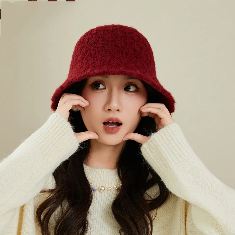Women Knitted Korean Style Retro Winter Bucket Hat