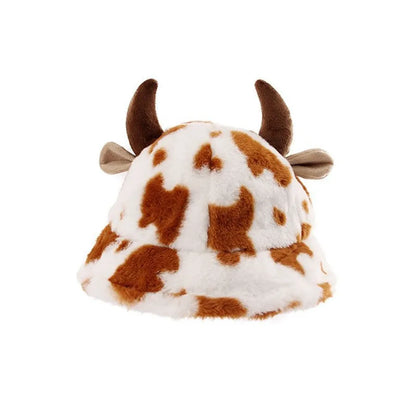 Cow Print Horn Fleece Bucket Hat