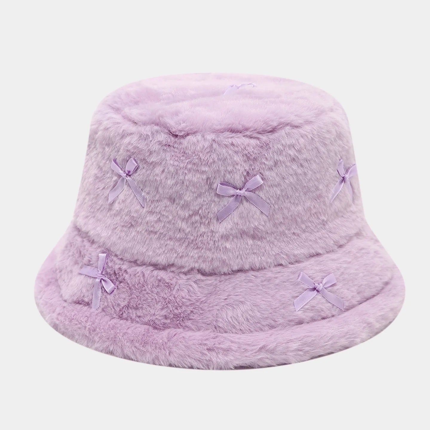 Literary Artistic Girlish Bow Plush Bucket Hat