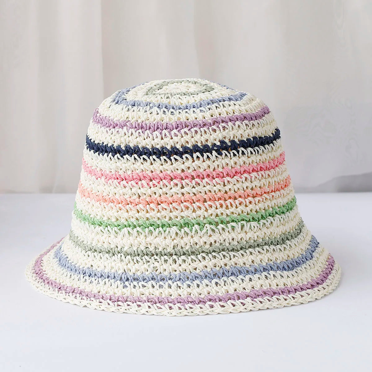Rainbow Woven Japanese Straw Summer Bucket Hat