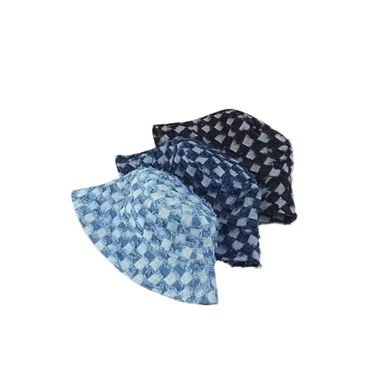 Korean Plaid Denim Sun Bucket Hat