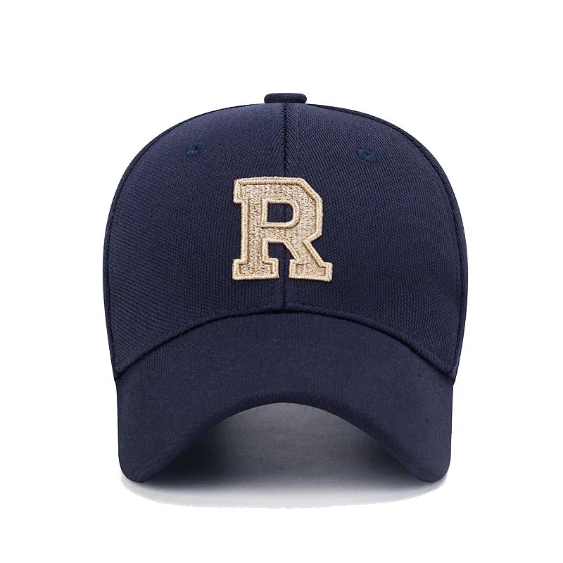 R Letter Gold Thread Embroidery Vintage Baseball Cap