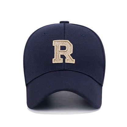 R Letter Gold Thread Embroidery Vintage Baseball Cap