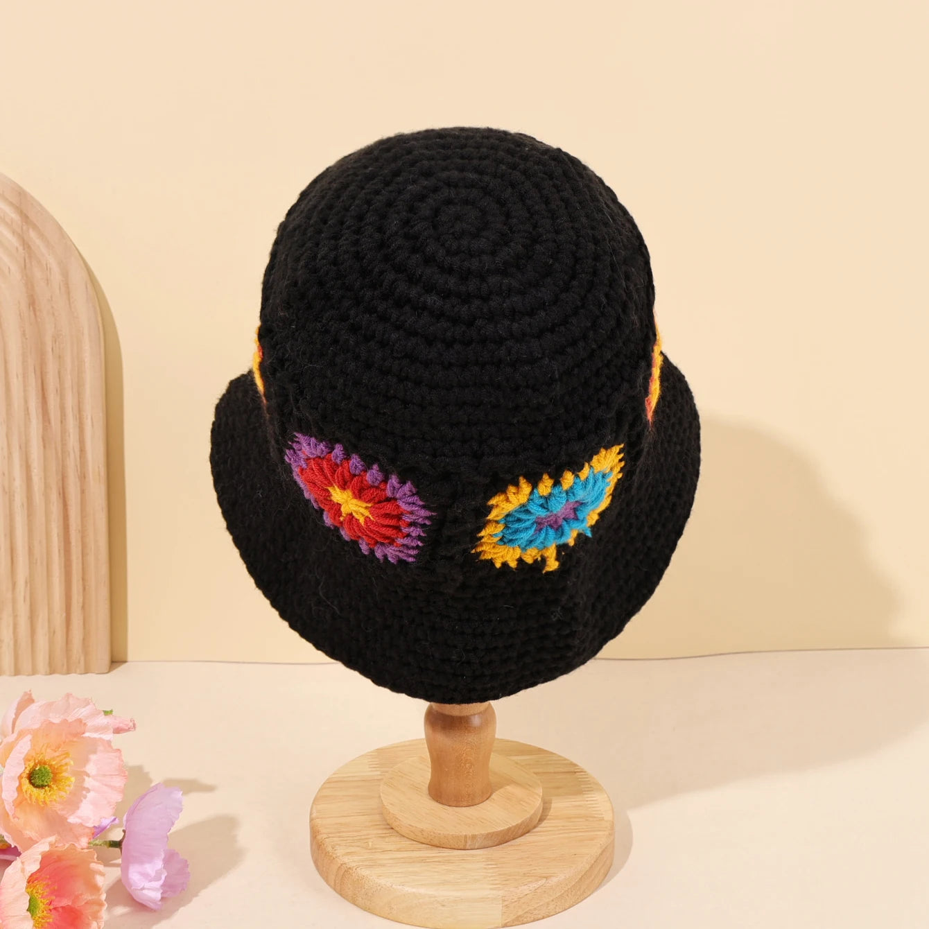 Retro Knitted Hollow Flower Winter Bucket Hat
