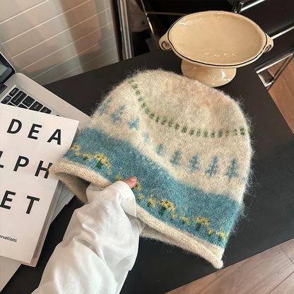 Women's Fair Isle Cuffed Winter Knit Bucket Hat