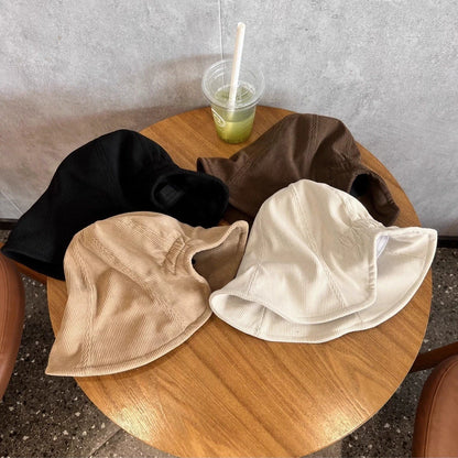 Korean Corduroy Warm Elastic Bucket Hat With Back Slit