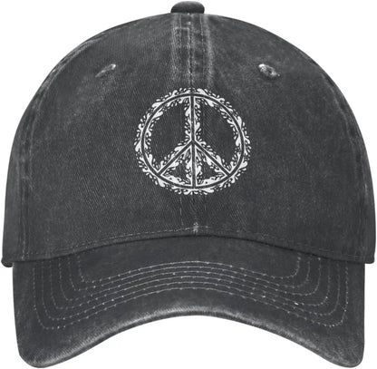 Peace Symbol Distressed Denim Vintage Baseball Cap