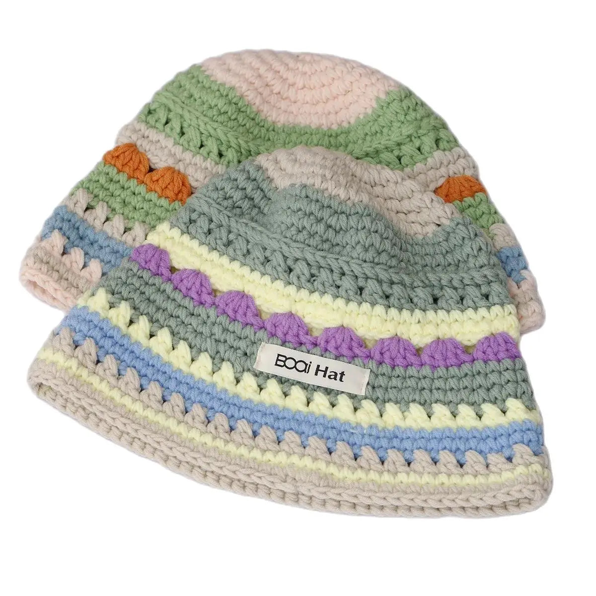 Vintage Handmade Knitted Woolen Winter Women Bucket Hat