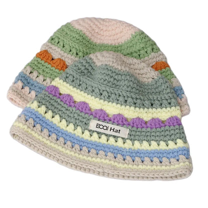 Vintage Handmade Knitted Woolen Winter Women Bucket Hat
