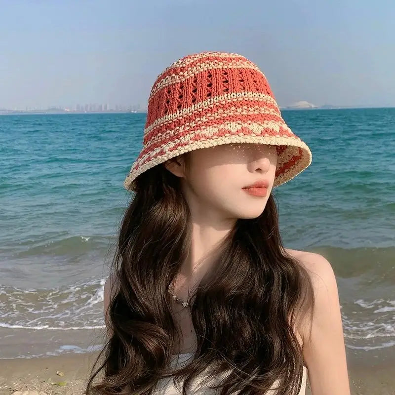 Korean Handmade Crochet Hollow Breathable Summer Bucket Hat