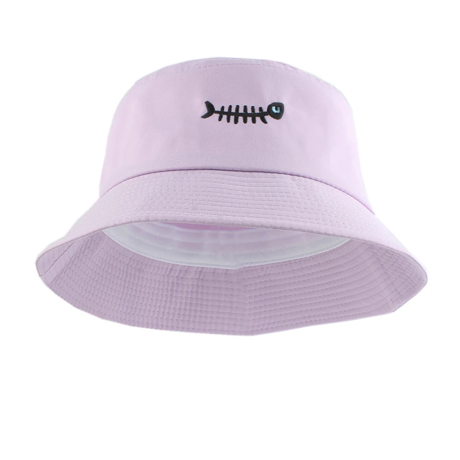 Fish Bone Embroidered Street Hip Hop Bucket Hat