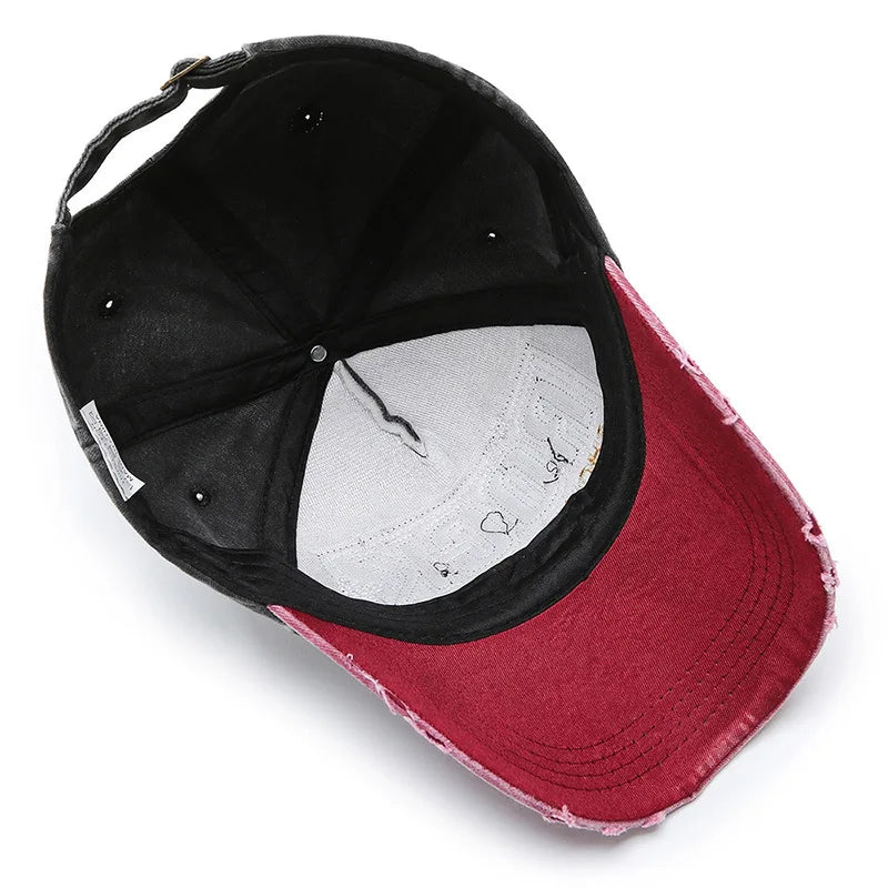 Korean Washed Letter Worn Out Denim Baseball Cap