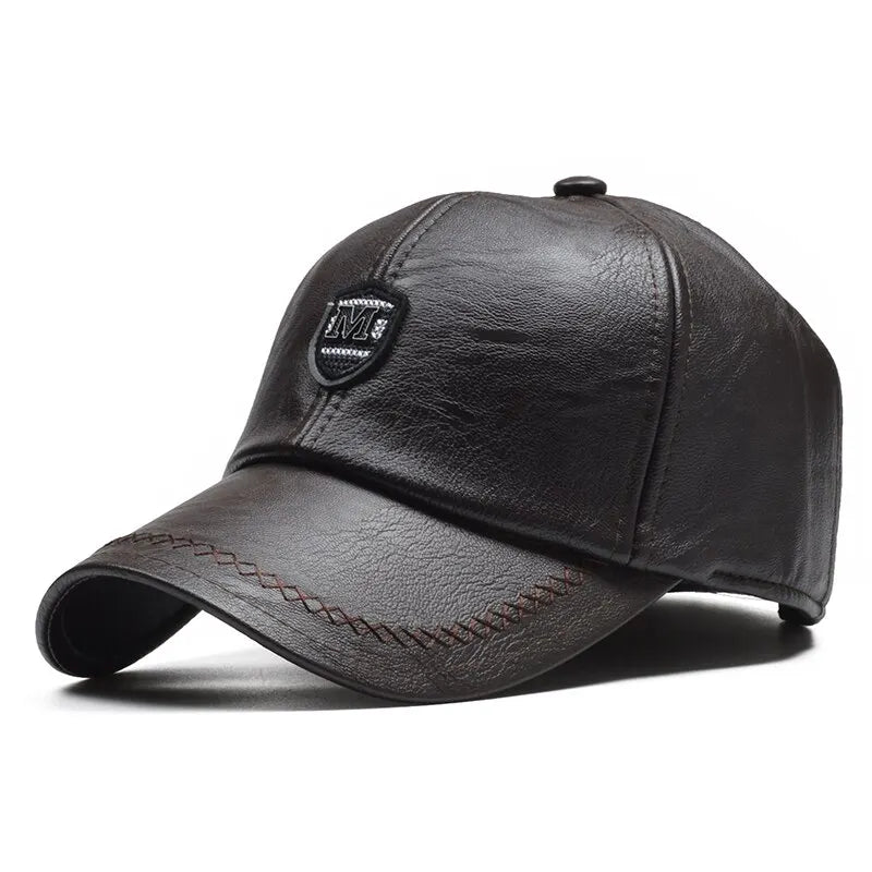 M Label Pu Leather Adjustable Baseball Cap