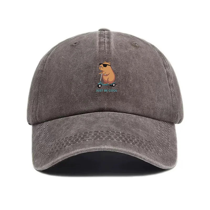 Capybara Cartoon Embroidery Vintage Washed Cotton Baseball Cap
