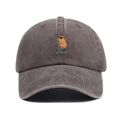 Capybara Cartoon Embroidery Vintage Washed Cotton Baseball Cap