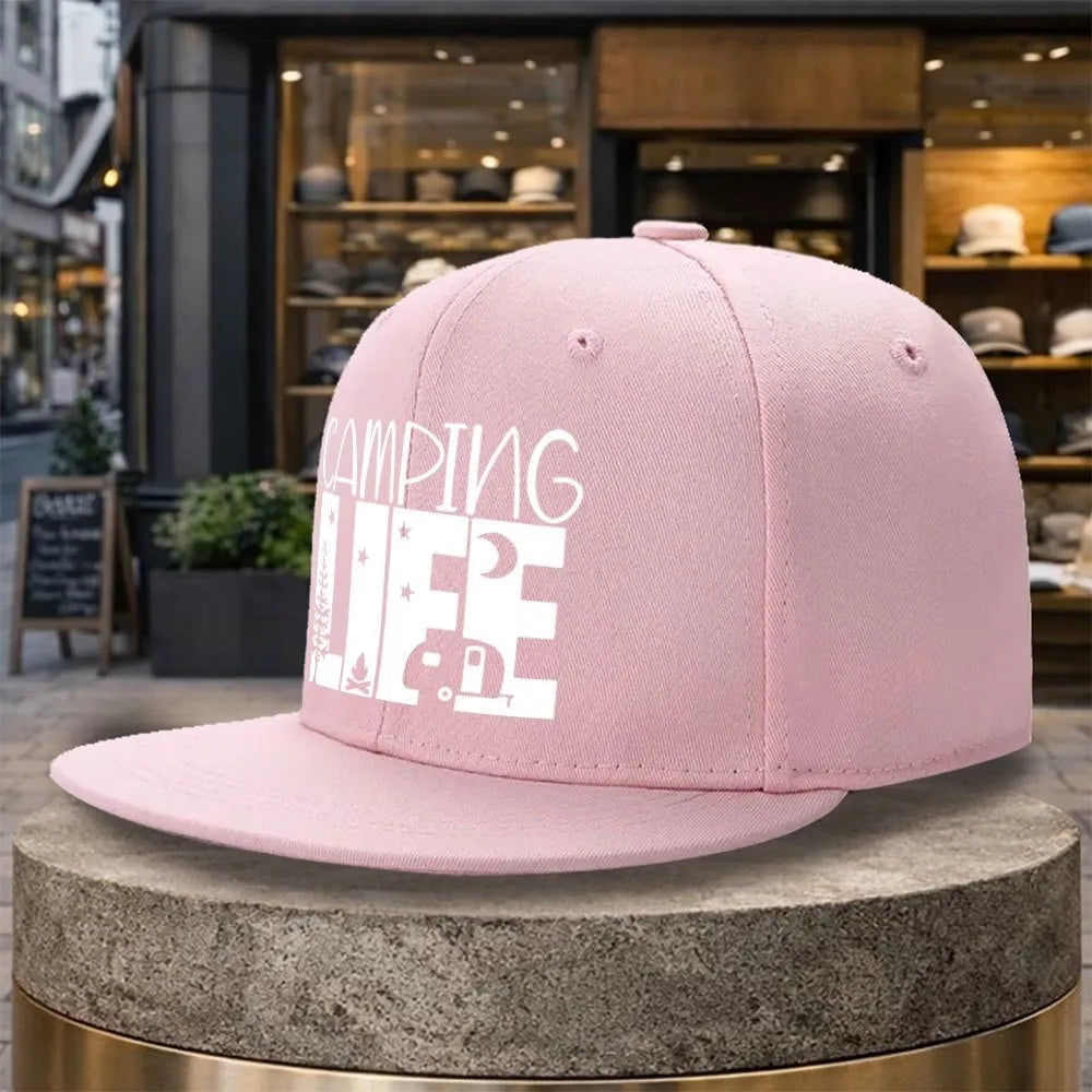 Camping Life Outdoor Adventure Flat Brim Snapback Cap