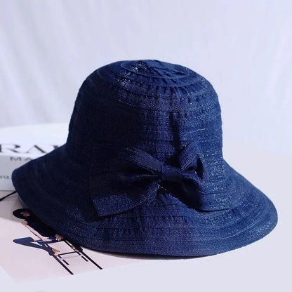 Wide Brim Bow Foldable Bucket Hat