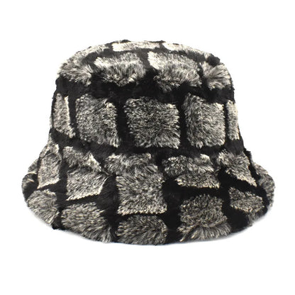 Unisex Plush Checkered Winter Bucket Hat