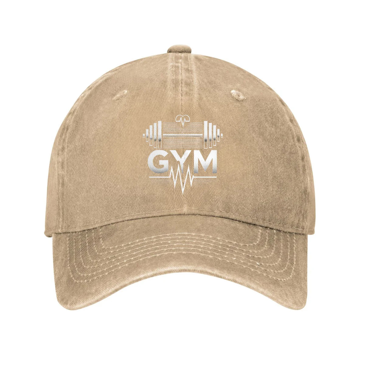 Gym Workout Heartbeat Barbell Distressed Dad Baseball Cap