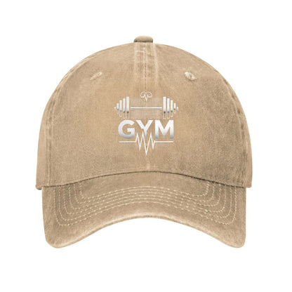 Gym Workout Heartbeat Barbell Distressed Dad Baseball Cap