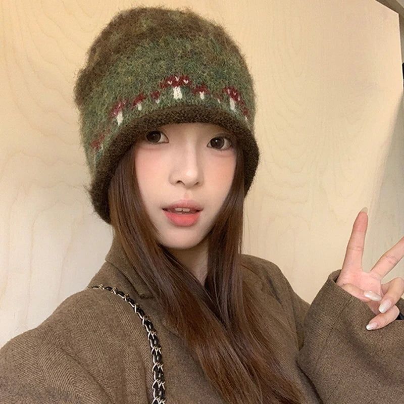 Women's Fair Isle Cuffed Winter Knit Bucket Hat