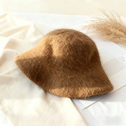 Korean Angora Rabbit Fur Winter Bucket Hat