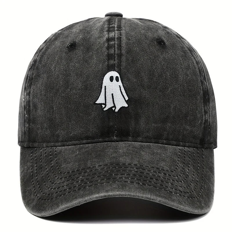 Ghost Pattern Embroidered Brim Halloween Cap
