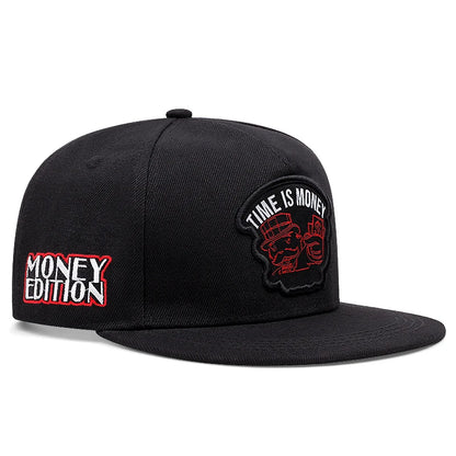 Time Is Money Embroidered Flat Brim Hip Hop Cap
